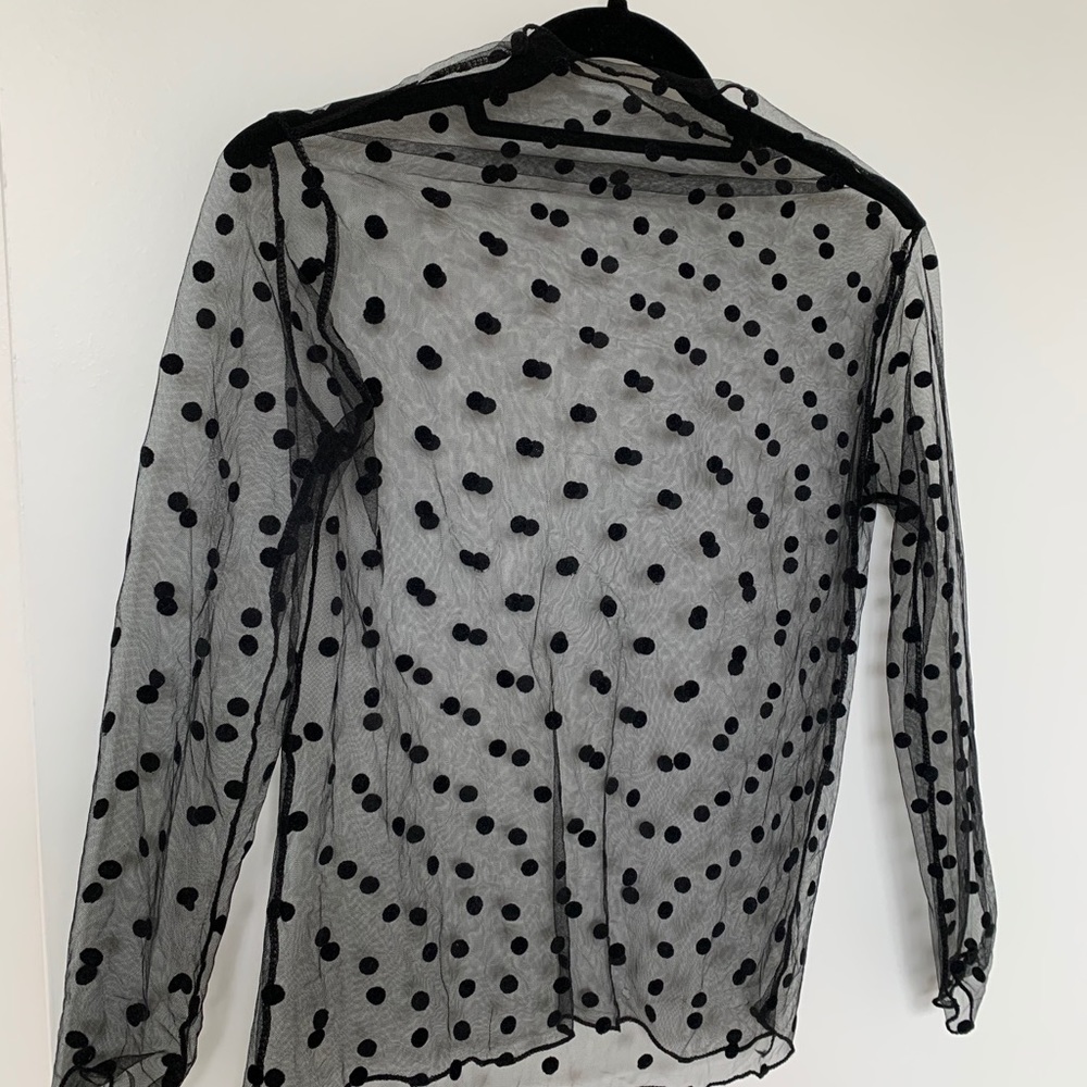 Vintage, polka dot mesh long sleeve blouse.